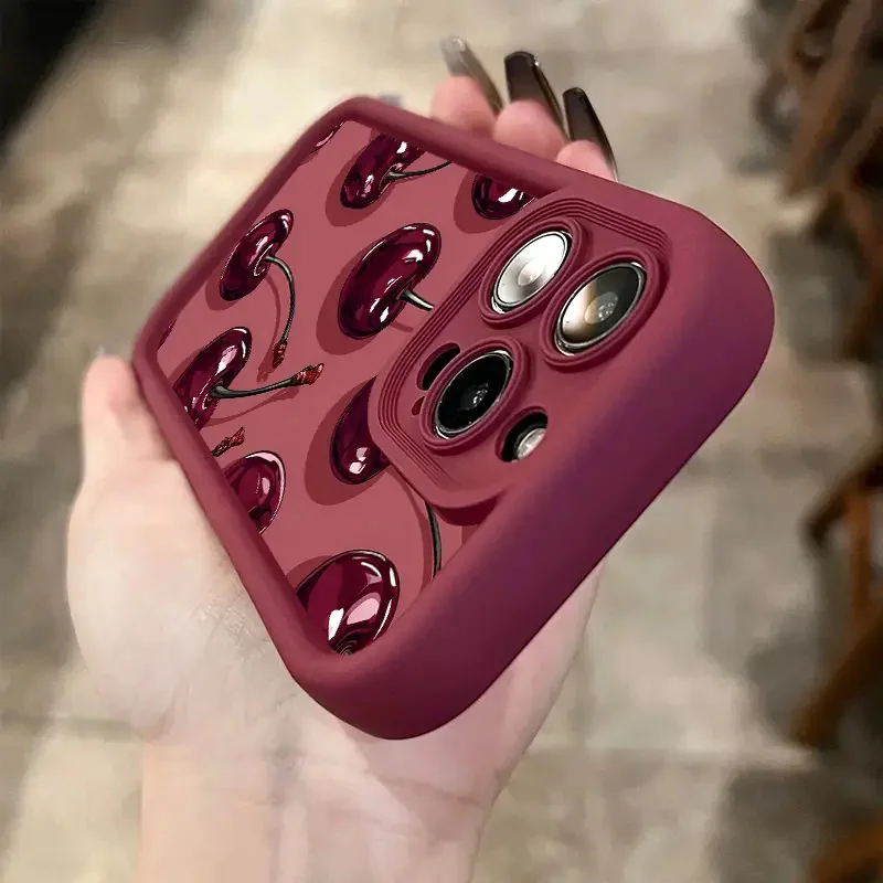Luxuriöse weinrote Kirsch-Druckhülle für iPhone 16 15 17 Air – Bild 2