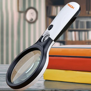 Weiße Lupe, handgehaltene 45-fache Lupe mit 3 LED-Lichtern zum Lesen, Lupe, Schmucklupe