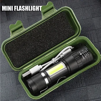USB wiederaufladbare Mini-Taschenlampe, COB + XPE, tragbar, eingebauter Akku, zoombare kleine Taschenlampe