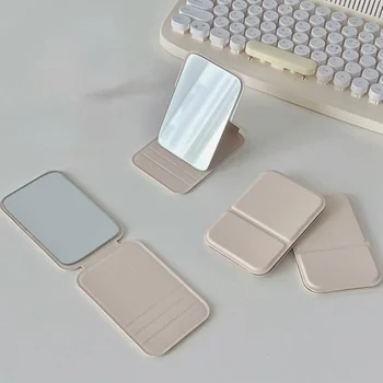 Desktop-Make-up-Spiegel, einfarbig, PU-Leder, einfacher tragbarer Hand-Make-up-Spiegel, faltbar