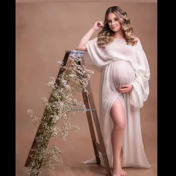 Umstandskleider für Babypartys, einhalsiges, einärmeliges, plissiertes Kleid, Fotoshooting, Fotografie-Kleid