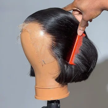 Bob-Perücke aus Echthaar, 200 % Dichte, 13x4 HD-Spitzenfront, kurze, glatte Lace-Front-Bob-Perücken