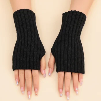 Herbst Winter Mode Warme Fingerlose Einfarbig Gerippte Gestrickte Kurze Handschuhe Armstulpen