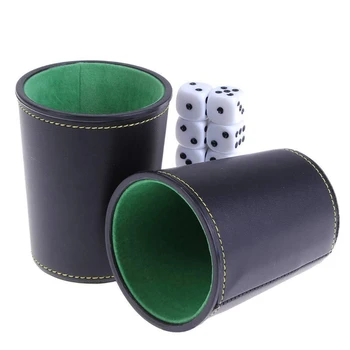 Leder-Würfelbecher-Set, Filzfutter, leiser Shaker für Farkle Yaht-zee-Spiele | Schwarz