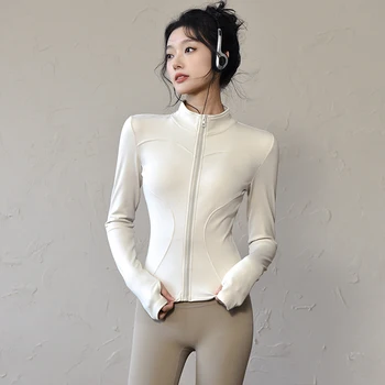 Langarm-Sportjacke für Damen, mit Reißverschluss, Fitness-Yoga-Shirt, Winter, warm, Fitnessstudio, Top