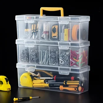 Set: 6 kleine Boxen + 1 große Box, transparenter Werkzeugkoffer mit mehreren Fächern (7 Stück)