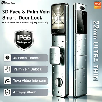 SmarDeer Smart Door Lock 3D-Gesichts- und Handvenenerkennung, IP66, wasserdicht, ultradünn, elektronisches