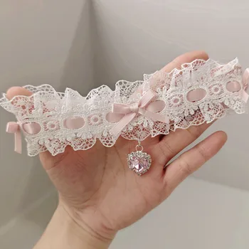 30 cm Spitze Schleife Halskette Süße Liebe Herz Edelstein Charme Lolita Mädchen Halskette Cosplay Kragen