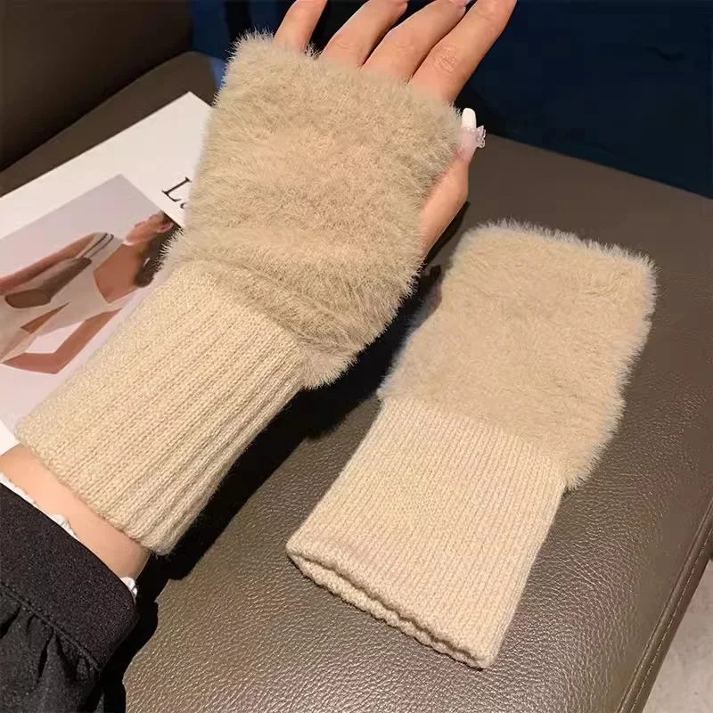 Weiche Winter Halbe Finger Handschuhe Frauen Warme Luxus – Bild 5