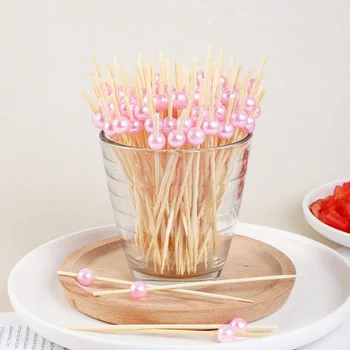 Bambus Obst Gabel Cocktail Prikker Spieße Einweg Obst Gabel Cocktail Prikkers Gabeln Essen Picks (100 Stück)