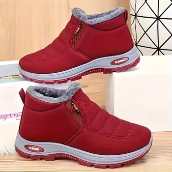 Warme Damen-Winterstiefel, super warm, rutschfest, dicke Sohle, niedriger Absatz, runde Zehenpartie