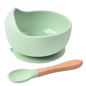 Auslaufsicherer Silikon-Futternapf für Babys, Geschirr für Kinder, Abendessen, Löffel aus lebensmittelechtem