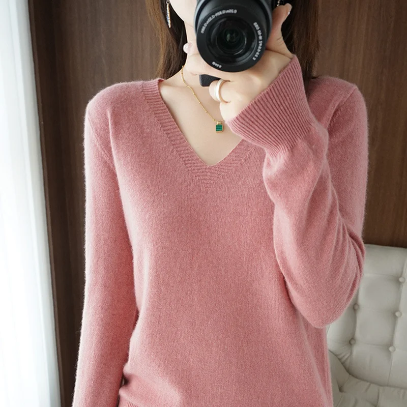 Neue Kaschmir frauen V-ausschnitt Pullover Spitze Neck