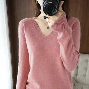 Kaschmir frauen V-ausschnitt Pullover Spitze Neck Aushöhlen Design Beiläufige Gestrickte Lange Hülse frauen