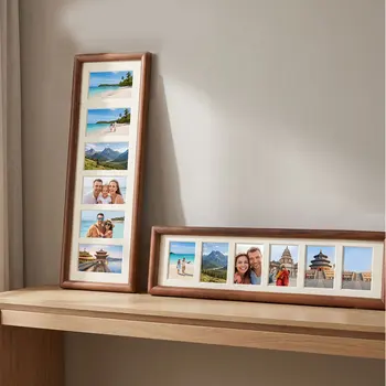 Fotorahmen im Filmstreifen-Stil, mehrteiliger Holz-Collage-Bilderrahmen mit 6 Öffnungen, langer Fotorahmen