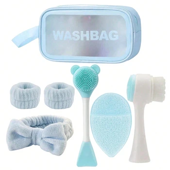 Hautpflege-Set für Zuhause: Gesichtsreinigungsbürste, Maskenschwamm, Haarband, Aufbewahrungstasche (7 Stück)