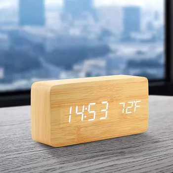 Digitaler Wecker aus Holz, LED-Tischuhr mit Temperatur für Schlafzimmer, Büro, Schreibtischdekoration