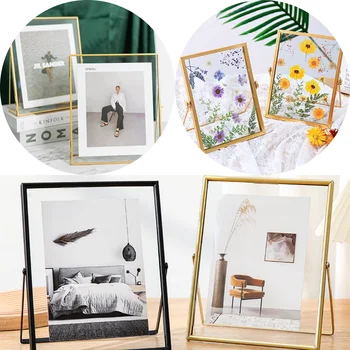 4/6 Zoll Metall-Fotorahmen, goldfarben, schwarz, rechteckig, Acryl, transparente Oberfläche