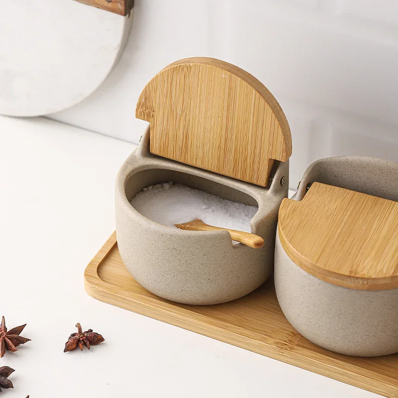 Gewürzglas aus Keramik im japanischen Stil, Bambusdeckel – Bild 3