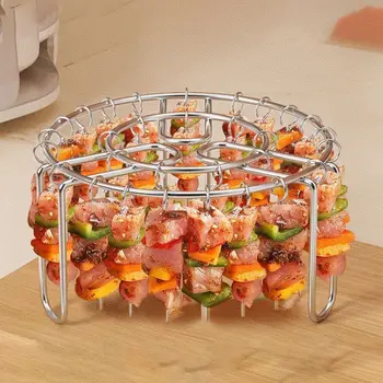 Vertikaler Grillrost aus Edelstahl, abnehmbarer Spießhalter, 12/24/49 Backnadel für Luftfritteusen-Zubehör