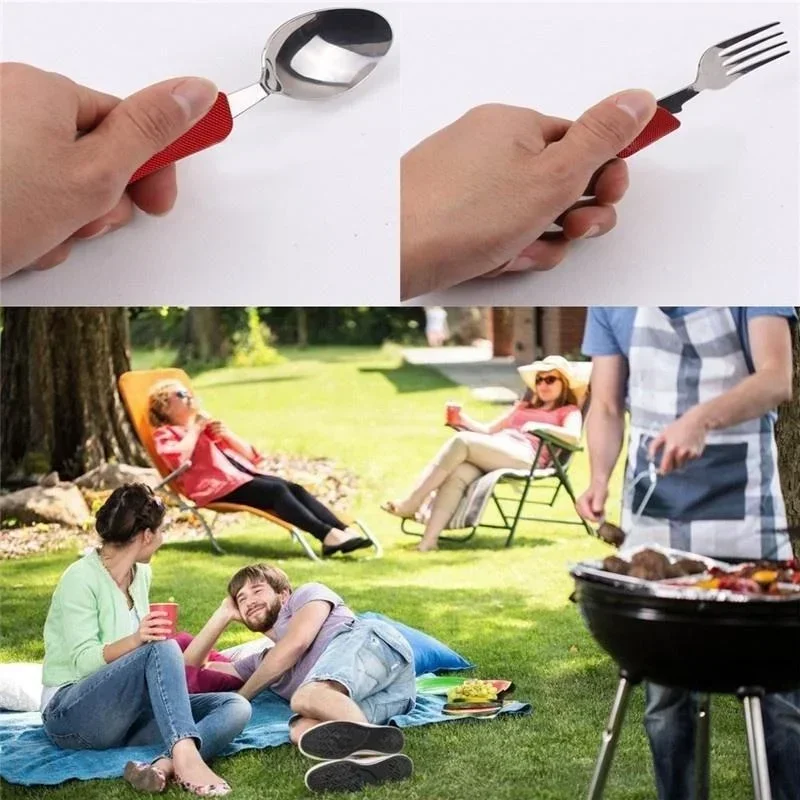 4 in 1 Camping Utensilien Besteck-Camping Edelstahl Falt – Bild 6