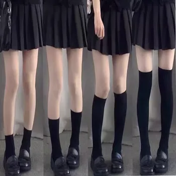 Einfarbig Schwarz Weiß Lange Socken Frauen Strümpfe JK Mädchen Oberschenkel Hohe Strümpfe Samt Atmungsaktive