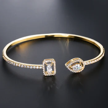 Luxus Geometrie Gold Farbe Manschette Armreifen Für Frauen Mode Zirkonia Armbänder INS Party Alltag Schmuck