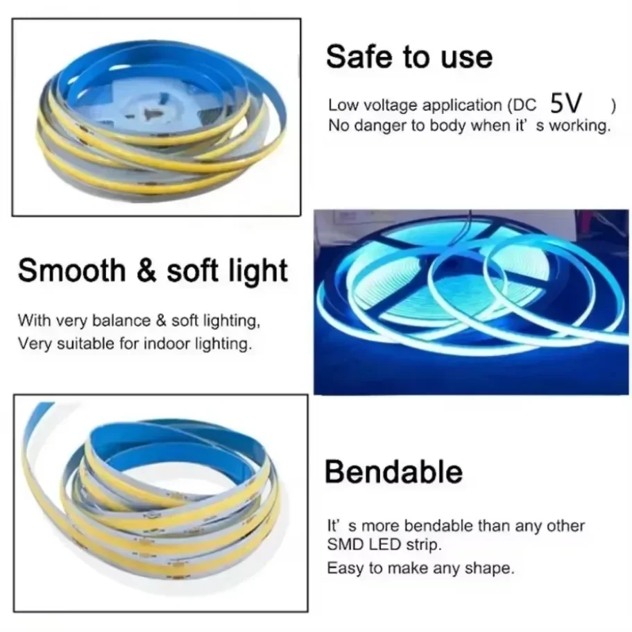 1-5M USB LED Streifen Licht 5V 320LEDs/M COB Touch Sensor – Bild 6