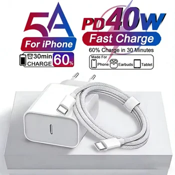 USB-C Ladegerät 40 W PD mit Schnellladekabel für iPhone 15/16/17