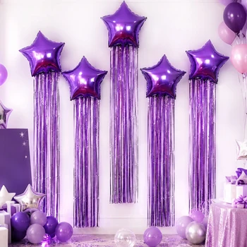 Fünfzackiger Stern-Ballon und Quasten-Regenvorhang-Set für Geburtstagsfeiern, Hochzeiten, Babypartys