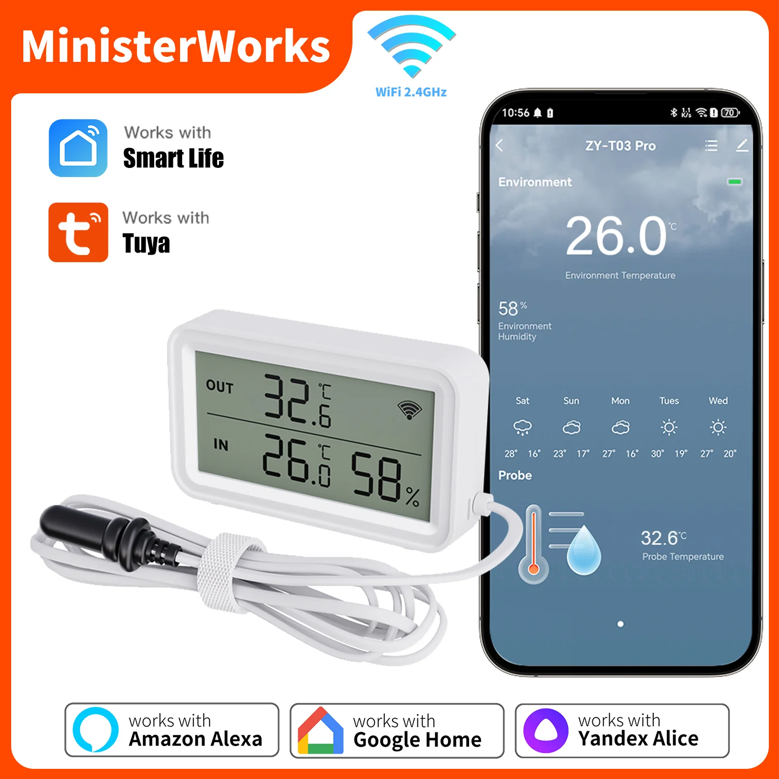 Tuya WiFi Temperatur Feuchtigkeit Sensor Mit Externe Sonde