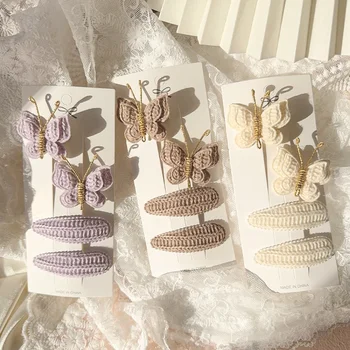 Süße und Niedliche kinder Haar Clip Wolle Stricken Kopfbedeckungen Handgemachte Häkeln Schmetterling (4 Stück)