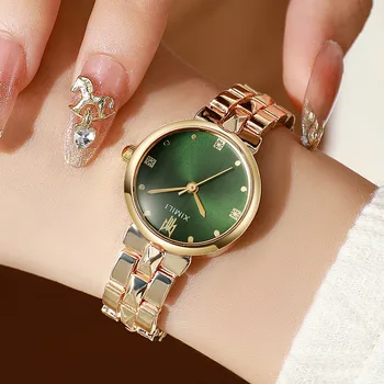 Damenarmbanduhr, goldener quadratischer Armbandstil, luxuriöse und schlichte modische Damenuhr