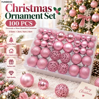 100 Weihnachtskugel-Sets, 3 Größen von Kunststoff-Hängekugeln, Weihnachtsbaumdekoration, Heimdekoration