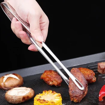 Lange Küchenzange aus Edelstahl, rutschfest, hitzebeständig, Grillzange für Steak, Meeresfrüchte, Buffet