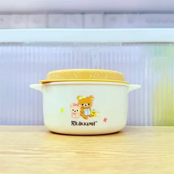 Niedliche, runde Lunchbox mit Rilakkuma-Motiv, luftdicht verschließbar, tragbar, mit hitzebeständigen Griffen