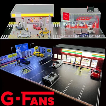 1:64 Maßstab Miniatur-Gebäudeszene Autoparkplatz-Modell Beleuchtete Version Autogarage Diorama-Modelle
