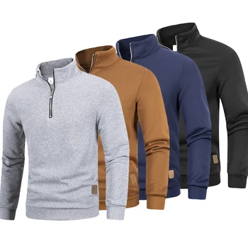 Herbst männer Zipper Pullover Rollkragen Warme Pullover Einfarbig Lange Ärmeln Mode Männlichen Casual