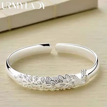 Armband aus 925er Sterlingsilber, elegantes Pfauen-Öffnungsbildschirm-Armband, Armreifen für Damen, Mode