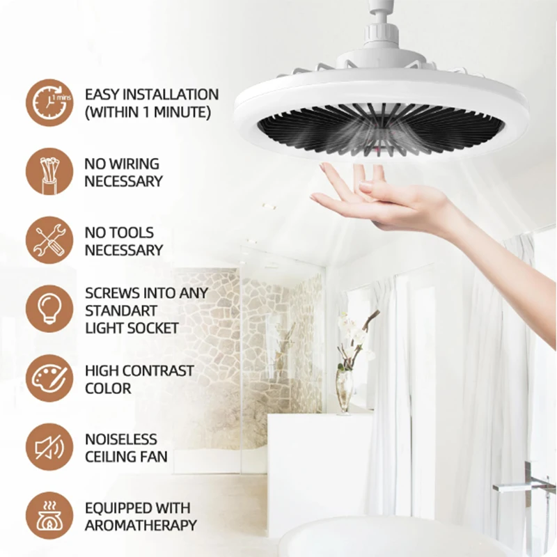 Drehbarer 3-in-1 Deckenventilator mit Licht, E27 – Bild 5