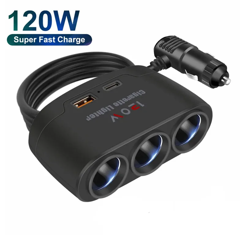 3-in-1 Zigarettenanzünder-Verteiler 120 W mit USB-C, 12/24 V