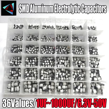 1UF ~ 1000UF 6,3 V-50V 24/36 Wert SMD Aluminium-elektrolytkondensatoren Sortiment Kit + Box