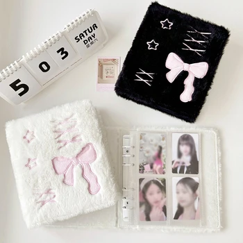 Ins Style Bow Korea Plüsch A6 Binder Fotoalbum Fotokartenhalter Kpop Idol für Fotos Sammelbuch Fotokartenhülle