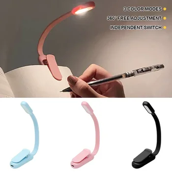USB Mini LED Buch Nacht 3-Licht Farbe einstellbare Helligkeit Clip-On Studie Leselampe wiederaufladbar