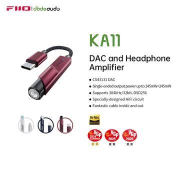 FiiO KA11 Typ C/Lightning auf 3,5 mm Audio-Adapter 32 Bit/384 KHz, USB-Dongle HiFi-DAC-Verstärker
