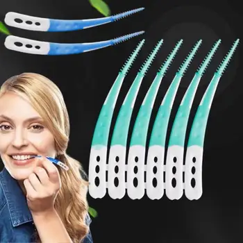 Silikon Interdentalbürste Weiche Einweg Zahnseide Picks Reinigung Weichen Borsten Zahnstocher (60 Stück)