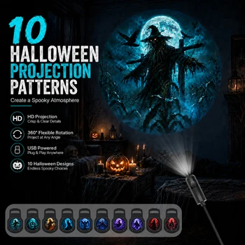 Halloween-Themen-Projektions-Nachtlicht mit 10 Mustern