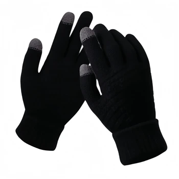 Touchscreen-Handschuhe für Paare im Winter mit dickem Wollgarn, rutschfest, Fingerisolierung, gestrickte warme