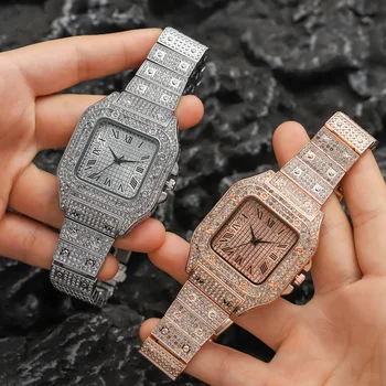 Klassische Luxus Business herren Stahlband Platz Römische Skala Strass Quarzuhr Freizeit Männliche Armbanduhr