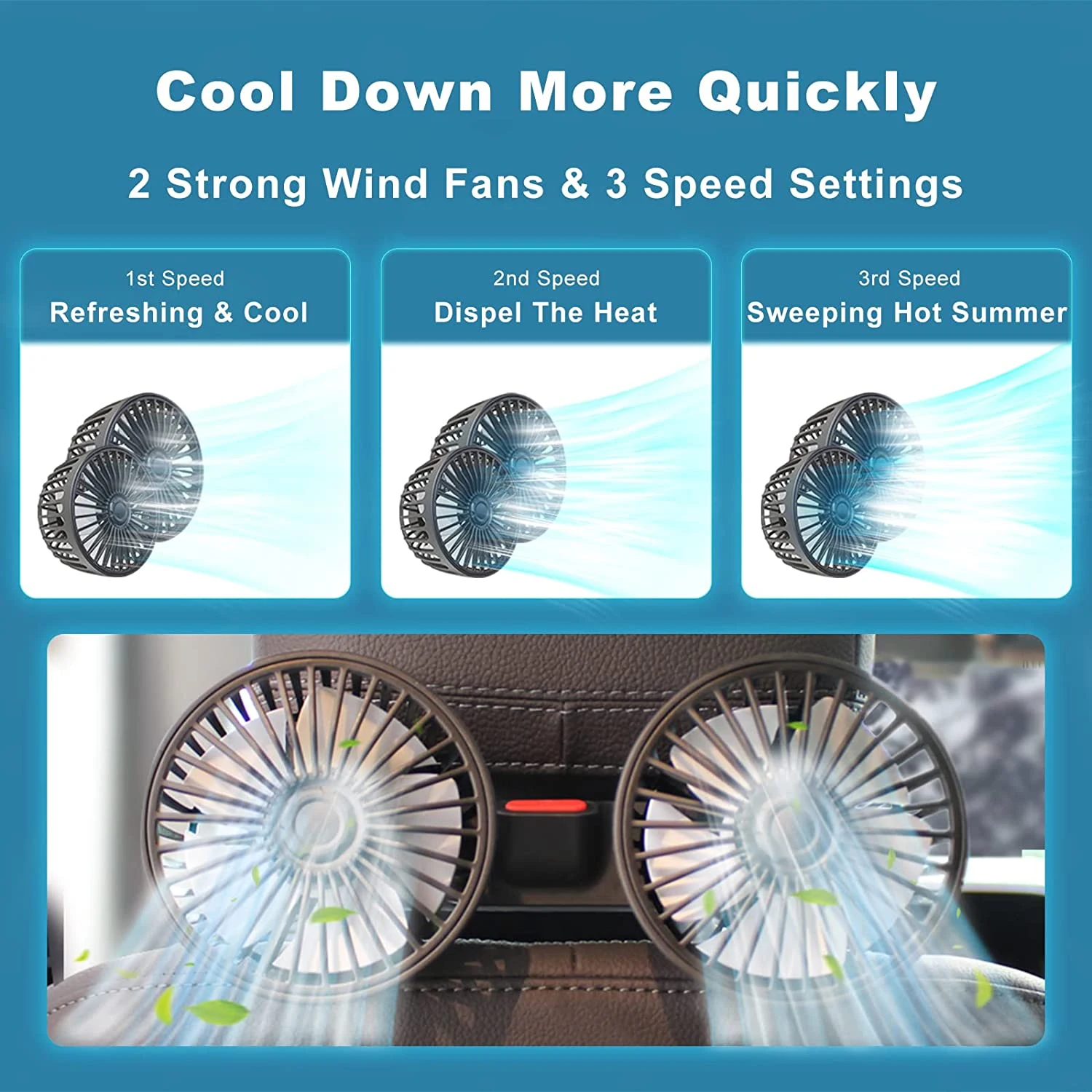 Autoventilator 360° °   3-geschwindigkeit Auto Sitz Zurück – Bild 4